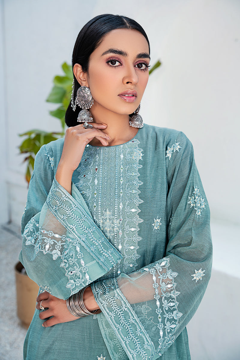 AQUA FLORAL - EMBROIDERED SHIRT