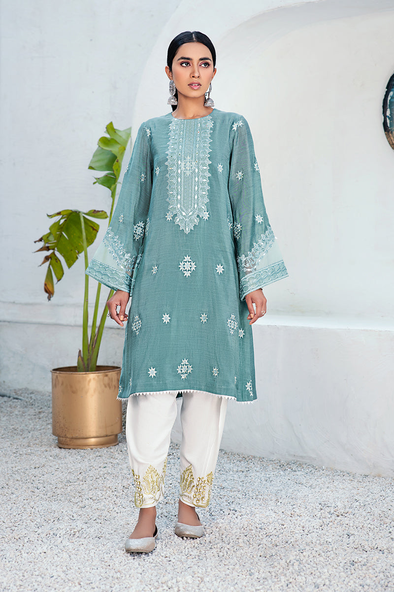 AQUA FLORAL - EMBROIDERED SHIRT