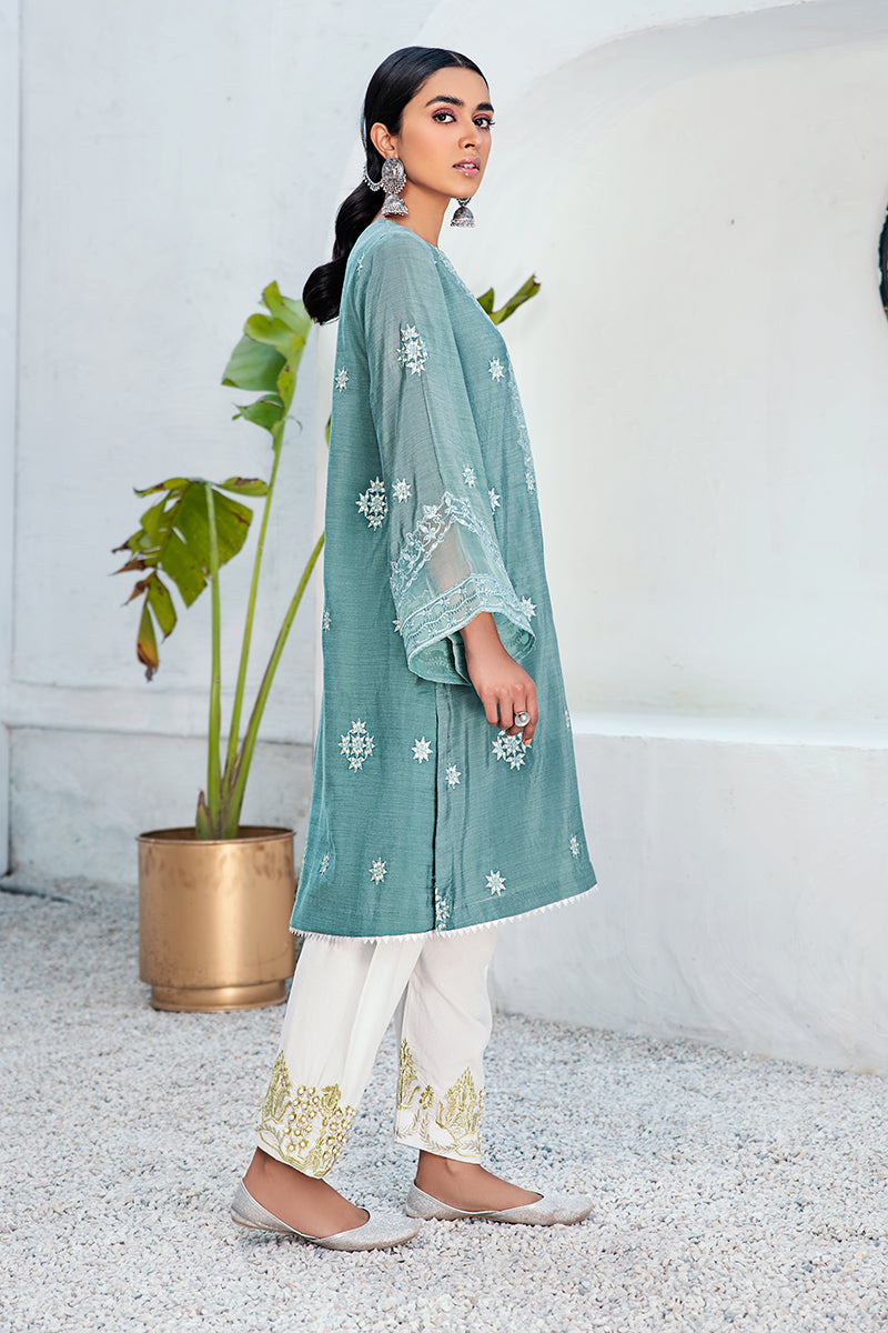 AQUA FLORAL - EMBROIDERED SHIRT