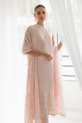 SHELL PINK-4PC CHIFFON EMBROIDERED SUIT