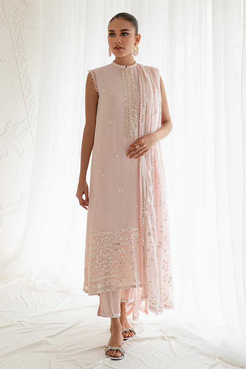 SHELL PINK-4PC CHIFFON EMBROIDERED SUIT