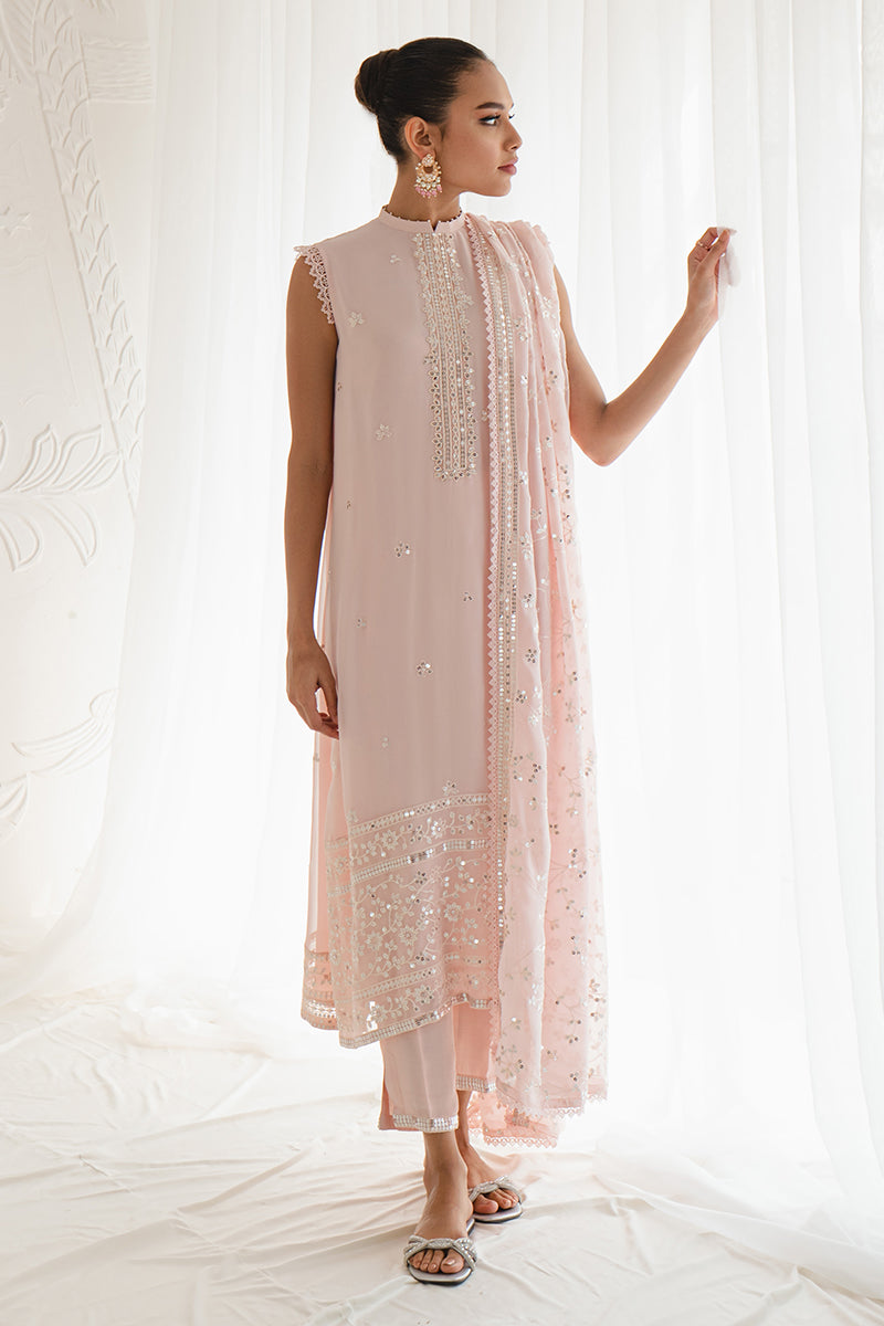 SHELL PINK-4PC CHIFFON EMBROIDERED SUIT