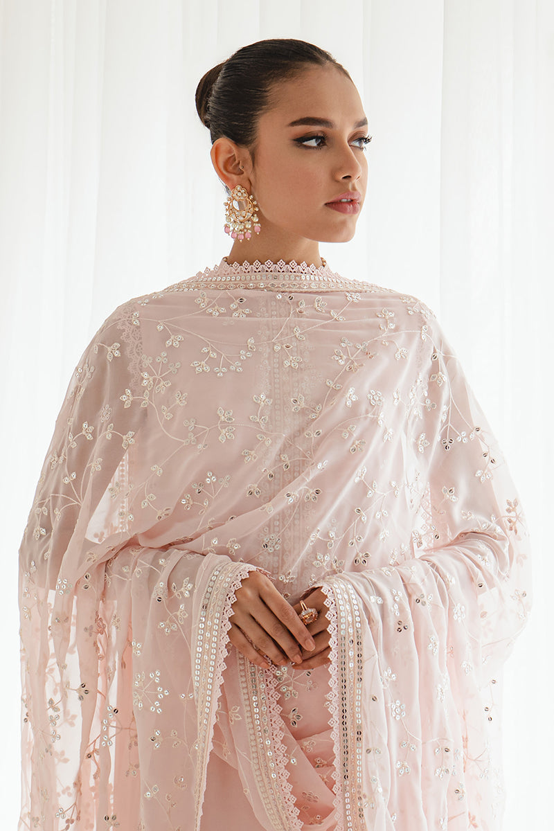 SHELL PINK-4PC CHIFFON EMBROIDERED SUIT