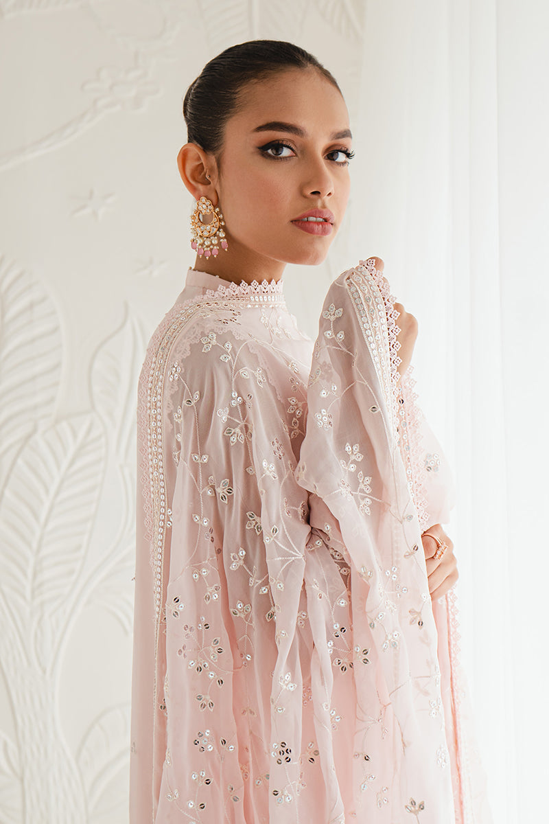 SHELL PINK-4PC CHIFFON EMBROIDERED SUIT