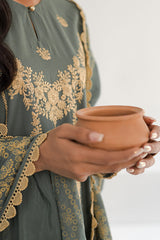 AURIC SAGE-3PC EMBROIDERED LAWN SUIT