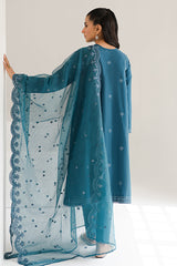GLAZED CERULEAN-3PC EMBROIDERED LAWN SUIT
