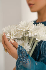 GLAZED CERULEAN-3PC EMBROIDERED LAWN SUIT