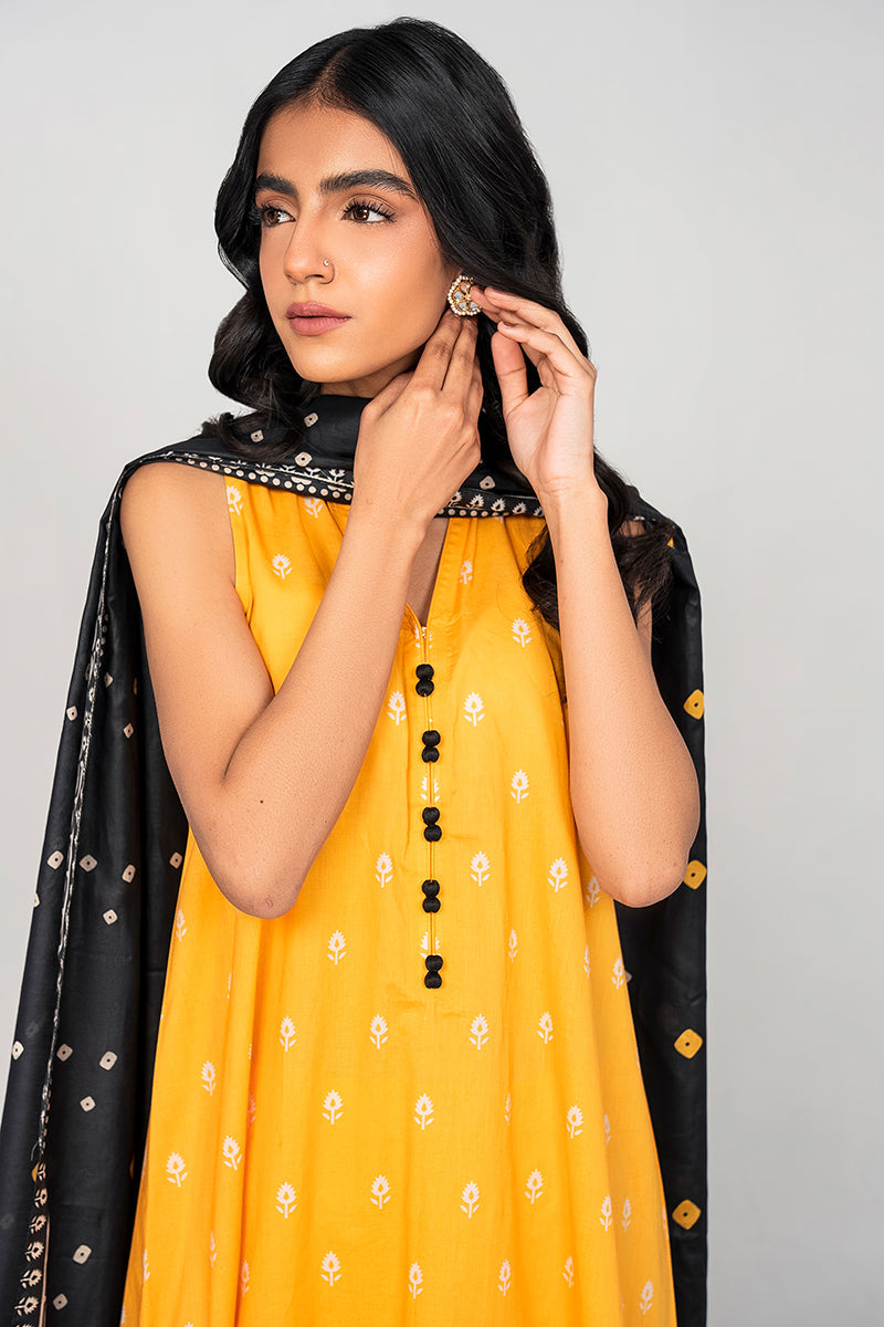 CHALKY MUSTARD-3PC PRINTED LAWN SUIT