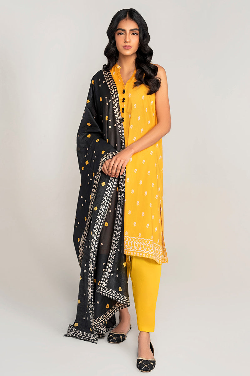 CHALKY MUSTARD-3PC PRINTED LAWN SUIT