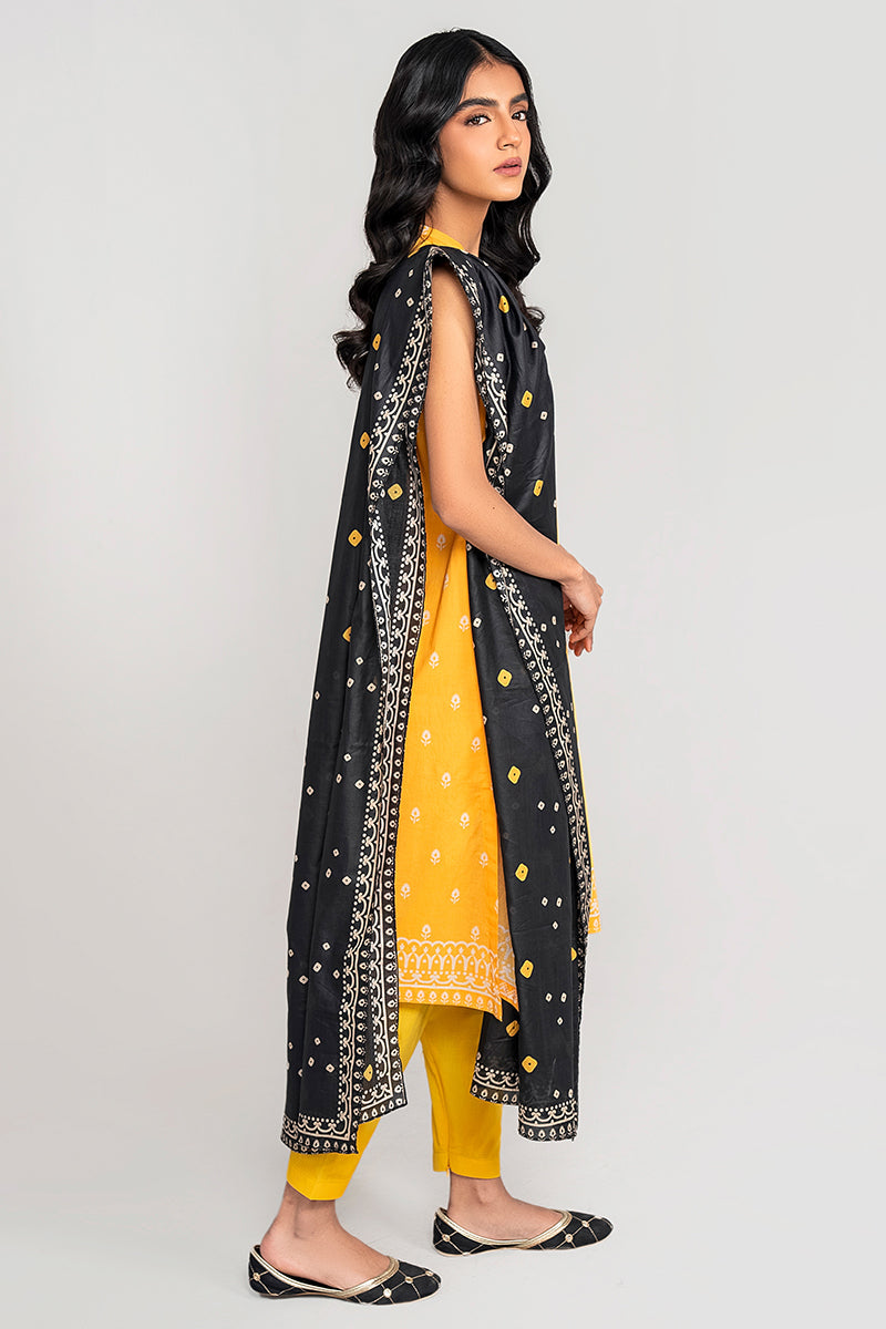 CHALKY MUSTARD-3PC PRINTED LAWN SUIT