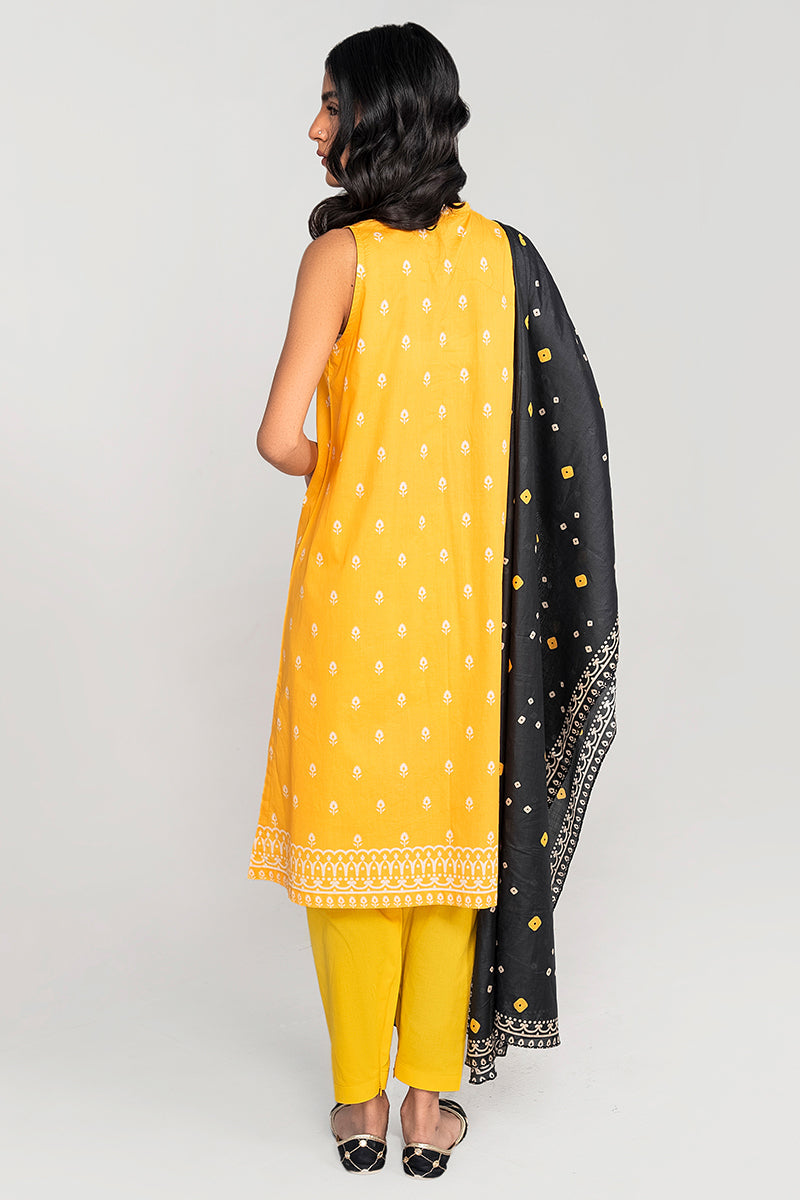 CHALKY MUSTARD-3PC PRINTED LAWN SUIT