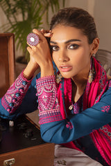 PAVOT BLUE EMBROIDERED SHIRT - 3PC (SHAWL)