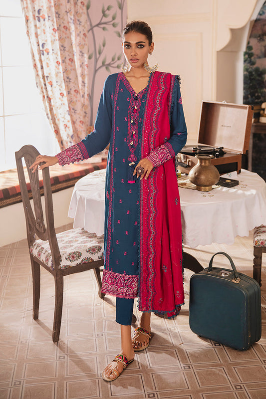 PAVOT BLUE EMBROIDERED SHIRT - 3PC (SHAWL)