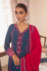 PAVOT BLUE EMBROIDERED SHIRT - 3PC (SHAWL)
