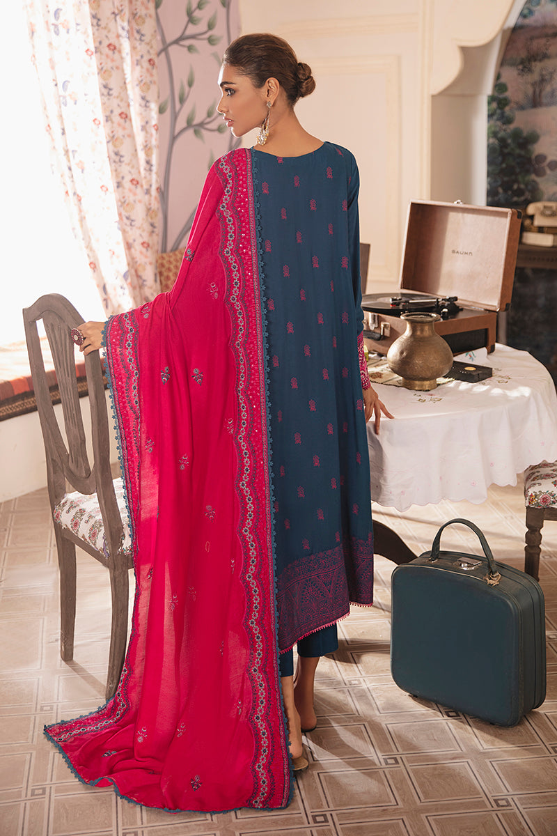 PAVOT BLUE EMBROIDERED SHIRT - 3PC (SHAWL)