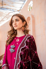 Velvet Shawl & Emb Shirt 2PC