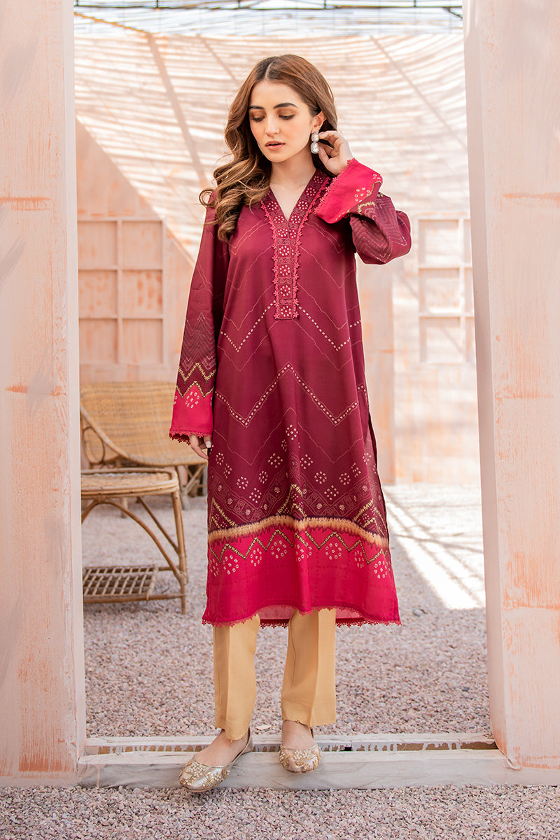 RASPBERRY TRIM PRINTED SHIRT