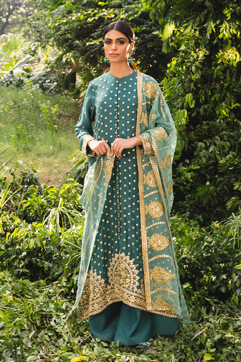 VERDANT RELIC-4PC EMBROIDERED SILK SUIT