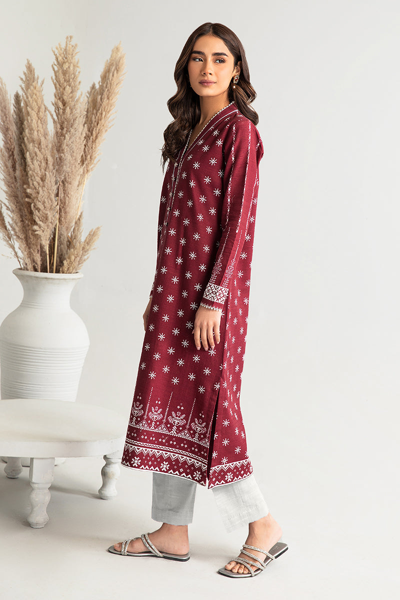 LUXE MAROON-2PC PRINTED KHADDAR SUIT