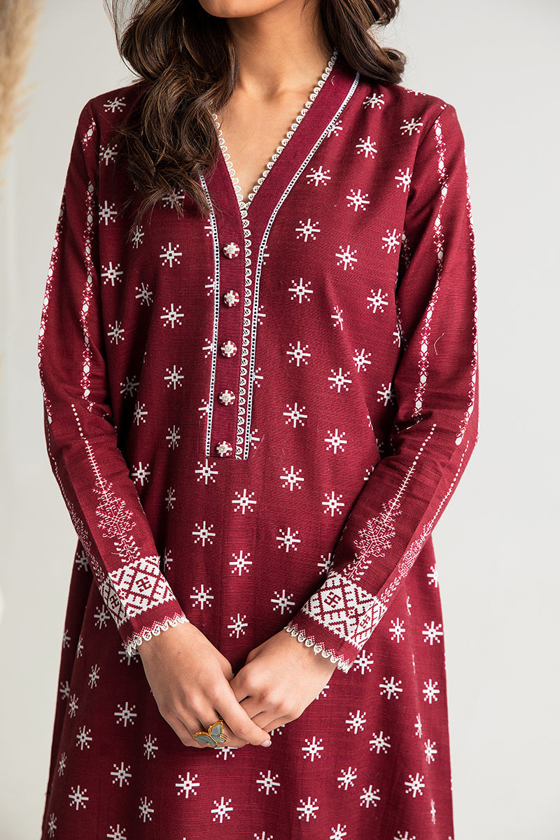 LUXE MAROON-2PC PRINTED KHADDAR SUIT