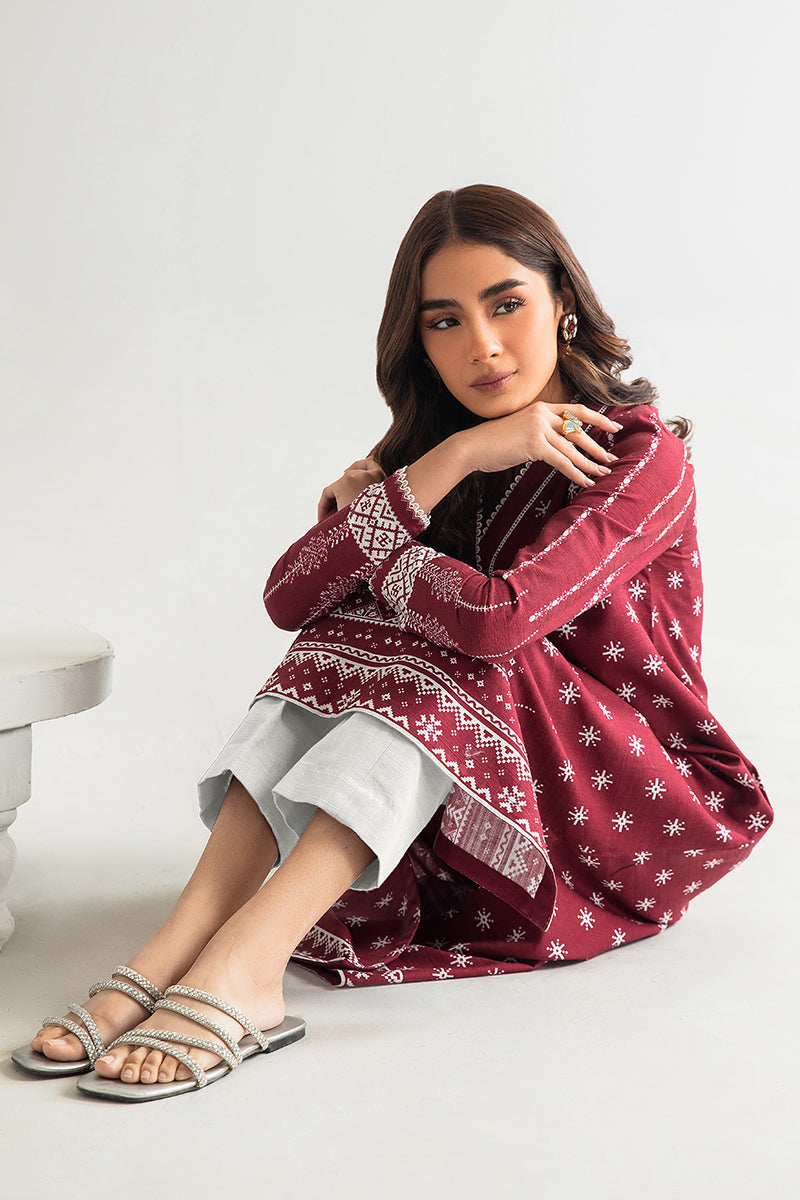 LUXE MAROON-2PC PRINTED KHADDAR SUIT