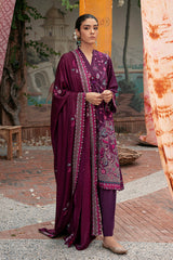 COSMIC VIOLA-3PC- EMBROIDERED LINEN SUIT