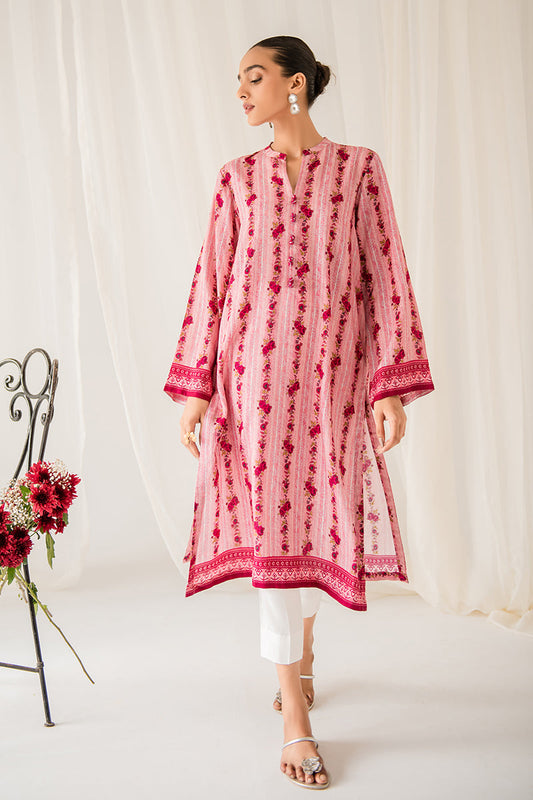 PEACHY ROSEATE PRINTED LINEN SHIRT