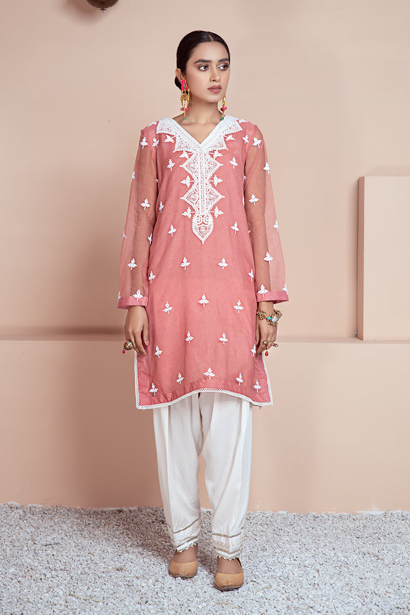 PINK BLOOMS - EMBROIDERED SHIRT