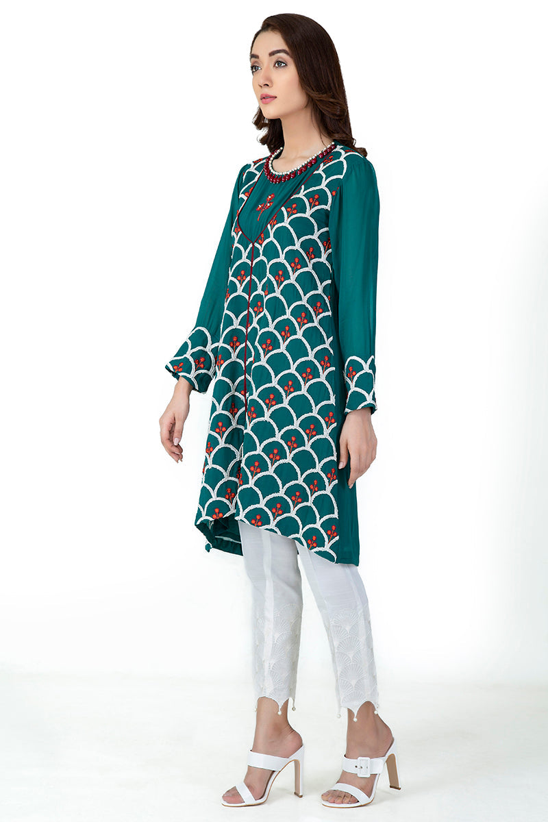 EMBELLISHED CHIFFON SHIRT ( Slip Included )